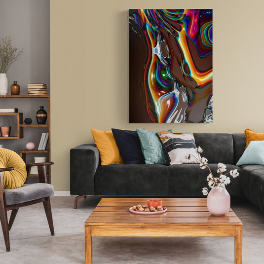 Cuadro moderno con figura humana abstracta en técnica de dripping y colores vibrantes