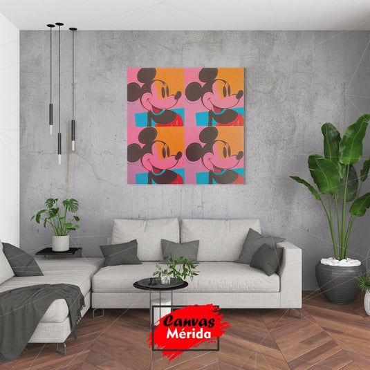 Arte pop de Mickey Mouse en cuadrantes de colores vibrantes