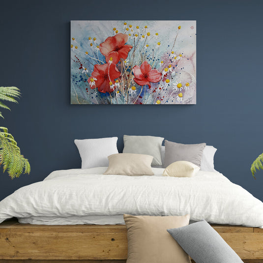 Amapolas y margaritas en acuarela