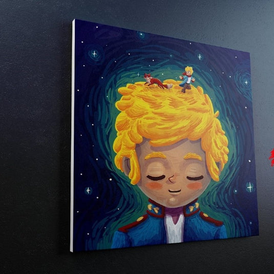 El Pequeño Príncipe soñando con su zorro en un universo estelar