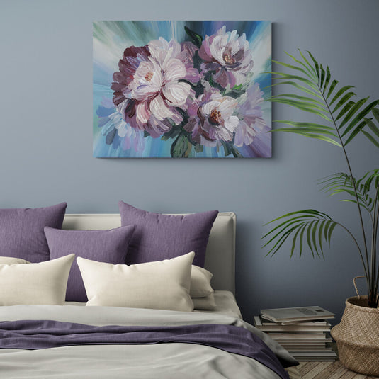 Cuadro de flores en tonos pastel con fondo abstracto