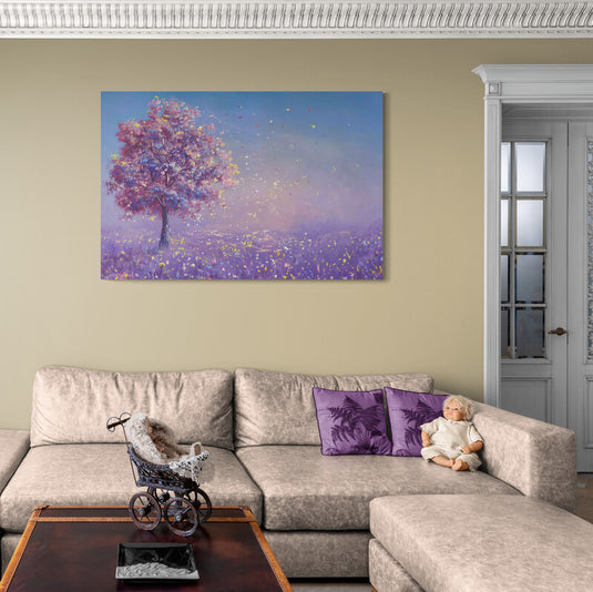 Imagen_Arbol_Frondoso_Destellos_Colores_Lila_Morado_Rosa_Cuadro_Decorativo