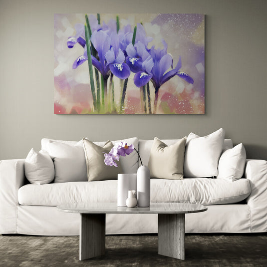 Pintura de iris púrpuras en fondo difuminado