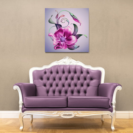 Flor púrpura abstracta en fondo lila