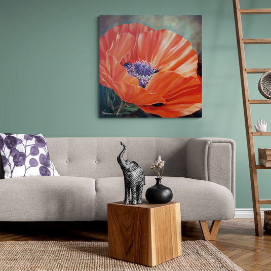 Pintura de amapola naranja en primer plano