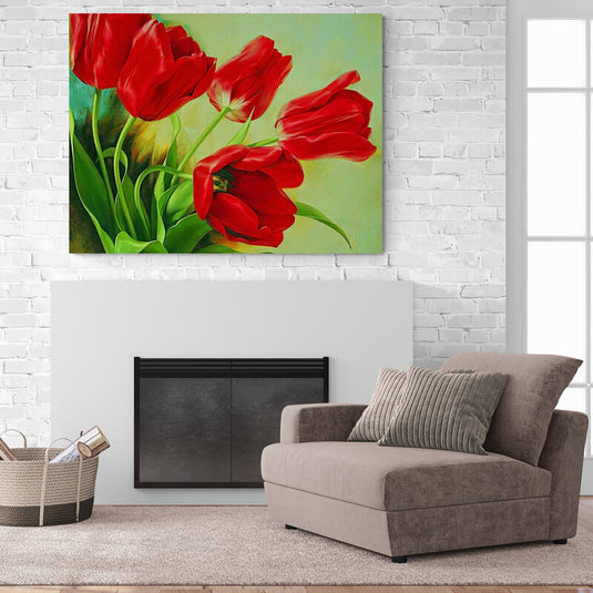 Tulipanes rojos vibrantes sobre fondo suave