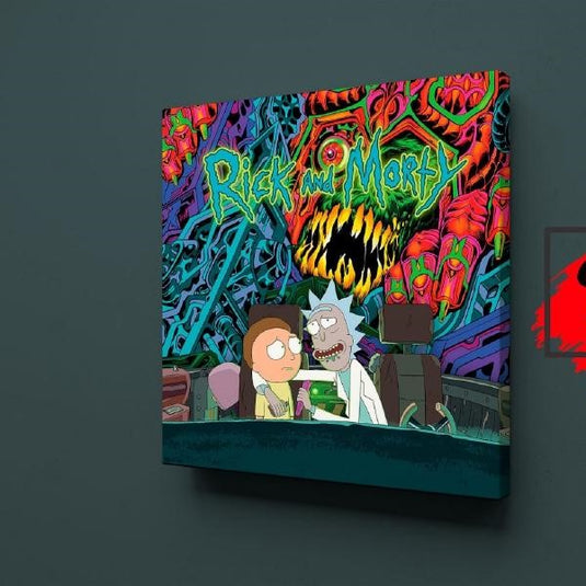 Rick y Morty en un paisaje psicodélico y alienígena