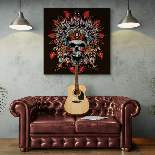 Rocker Skull with Feathers - Canvas Mérida Fine Print Art