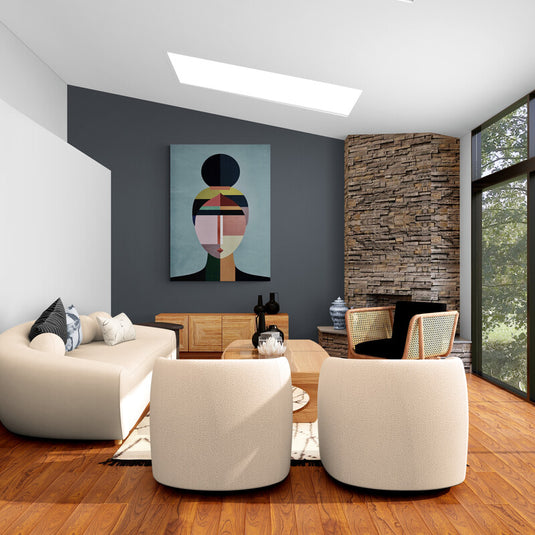 Cuadro decorativo con silueta minimalista de mujer en fondo turquesa