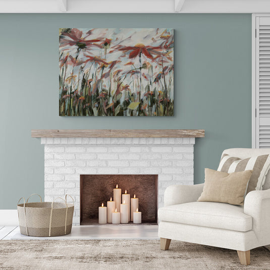 Cuadro de flores silvestres con pinceladas expresivas