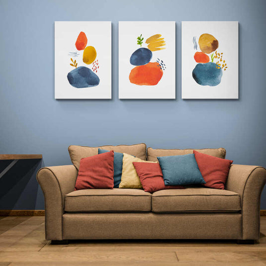 Set de cuadros abstractos acuarelados con formas orgánicas en tonos primarios