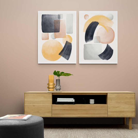 Díptico abstracto geométrico acuarela suave minimalista