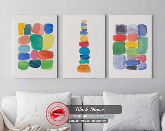 Set de cuadros decorativos con formas abstractas y colores acuarelados