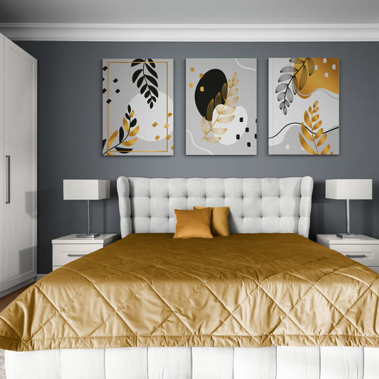 cuadros minimalistas botánicos en tonos dorados y negros