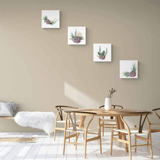 Cuadros Decorativos de Suculentas y Cactus en Tonos Verdes y Rosa sobre Fondo Blanco