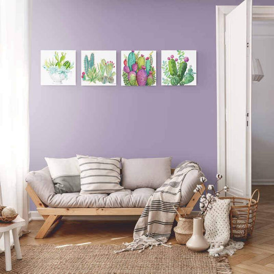 Decoración de Suculentas y Cactus en Colores Verdes y Rosados sobre Fondo Blanco