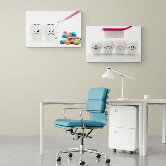 Díptico dientes caries dulces cepillo dental salud