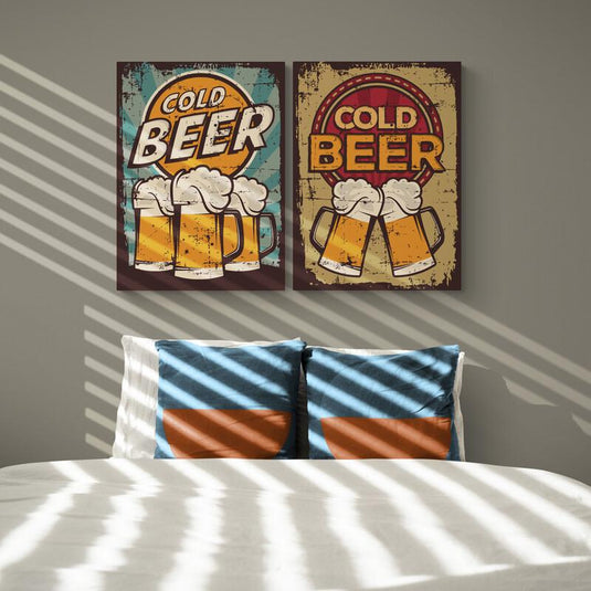 Díptico retro cerveza fría vintage carteles