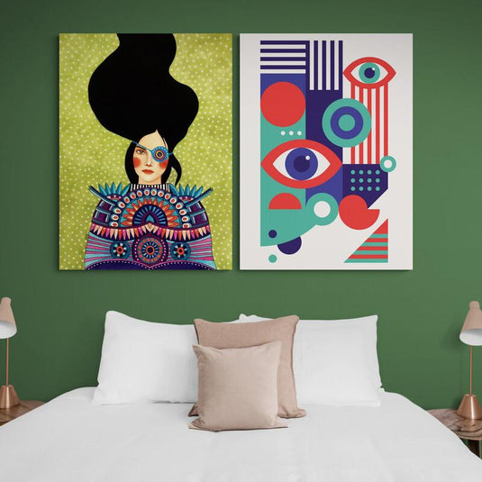 Retrato Tribal Místico y Composición Ocular Abstracta: Diálogo de Identidad Cultural y Percepción