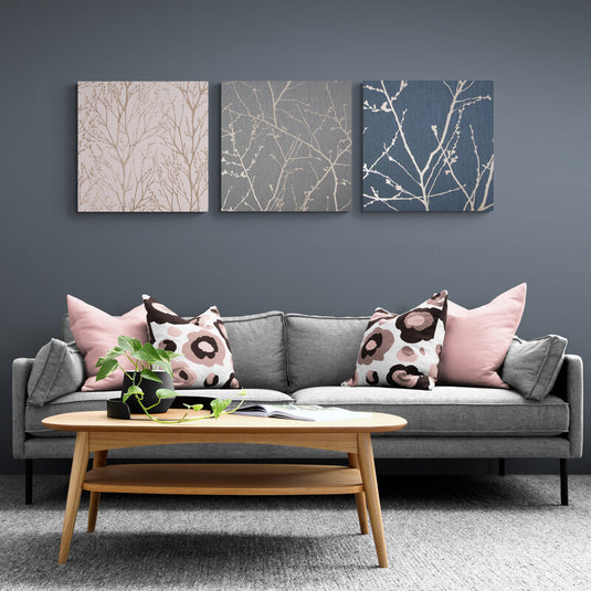 Papel tapiz ramas de árbol texturizado gris carbón y cobre