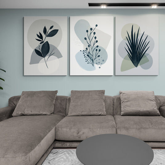 Tríptico de Ilustraciones Botánicas Minimalistas en Tonos Neutrales