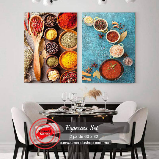 Díptico especias variadas presentación tradicional y moderna