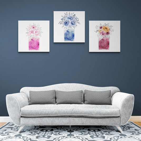 Acuarelas de floreros con flores en tonos pasteles