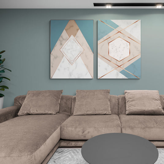 Set de cuadros geométricos con mármol y detalles dorados