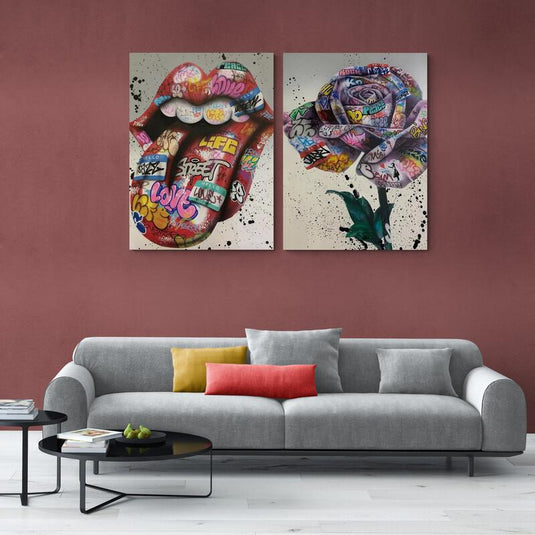 Grafiti en labios y rosa