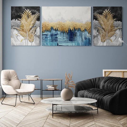 Set Hoja de Oro Abstracto - Canvas Mérida Fine Print Art