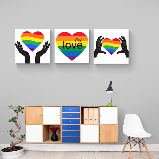 Tríptico corazones amor libre bandera LGBTQ+