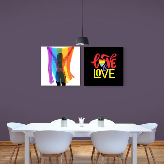 Bandera arcoíris orgullo LGBTQ+ mujer amor es amor