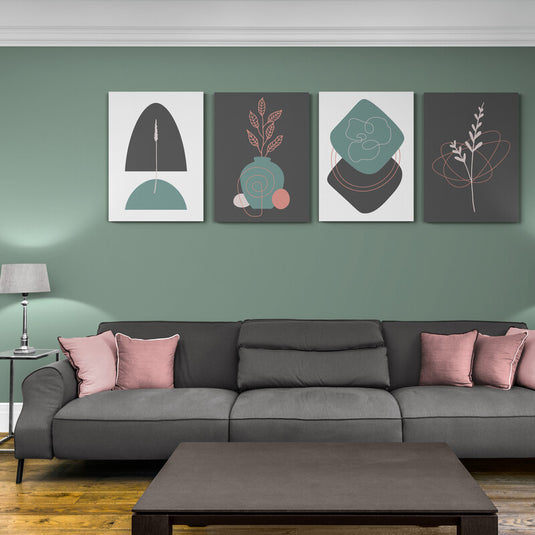 Conjunto de ilustraciones minimalistas de naturaleza en tonos apagados