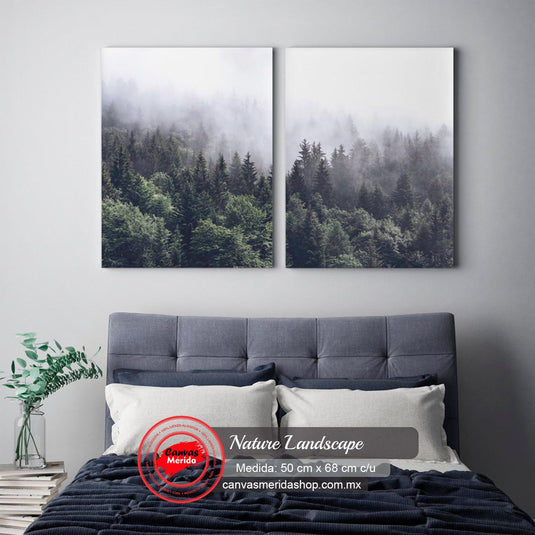 Set_de_Dos_Cuadros_Invierno_y_Pinos_Nebulosos_Arte_Fotografico