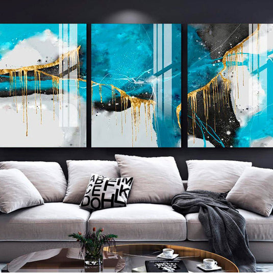 Conjunto de Cuadros Decorativos Minimalistas: Azules, Blancos, Dorados, Negros y Gris