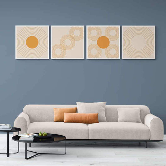 Conjunto de Cuadros Decorativos Amarillos Pastel con Diseños Circulares