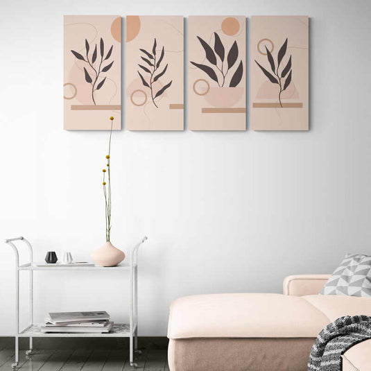 Set de Cuadros Minimalistas con Fondo Beige, Círculos Naranja Pastel y Detalles en Café