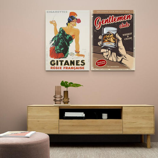 Díptico decorativo vintage de publicidad de cigarrillos Gitanes y club de caballeros