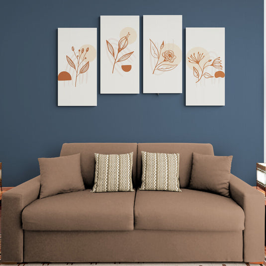 Cuadro decorativo con siluetas botánicas en tonos café sobre fondo blanco