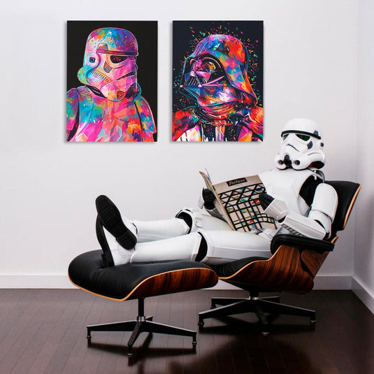 Díptico decorativo moderno y colorido de Stormtrooper y Darth Vader de Star Wars