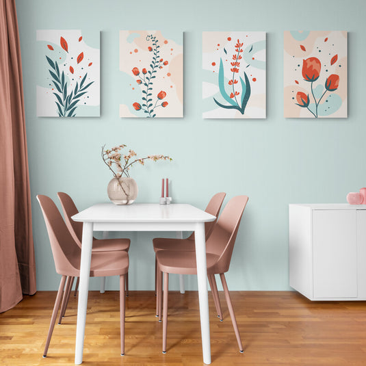 Conjunto de ilustraciones florales en tonos pasteles para decoración de interiores