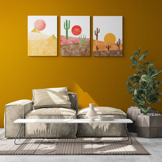 Triptico-desierto-con-cactus-y-soles-coloridos