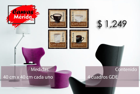 Set de 4 Piezas para Cafetería - Canvas Mérida Fine Print Art