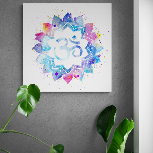 Mandala de Loto con Símbolo Om en Acuarelas