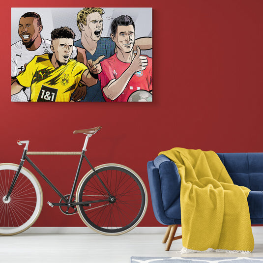 Ilustración cómic de futbolistas celebrando – aficionados al fútbol | Canvas Mérida