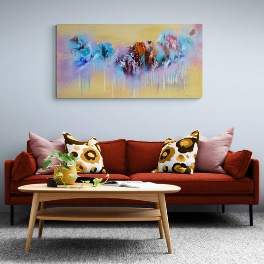 Cuadro abstracto moderno con explosión de colores en técnica de dripping