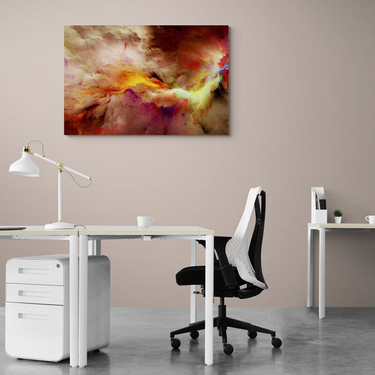 Arte abstracto con colores cálidos y texturas etéreas.