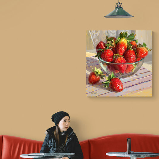 Strawberry Bowl Painting - Canvas Mérida Fine Print Art