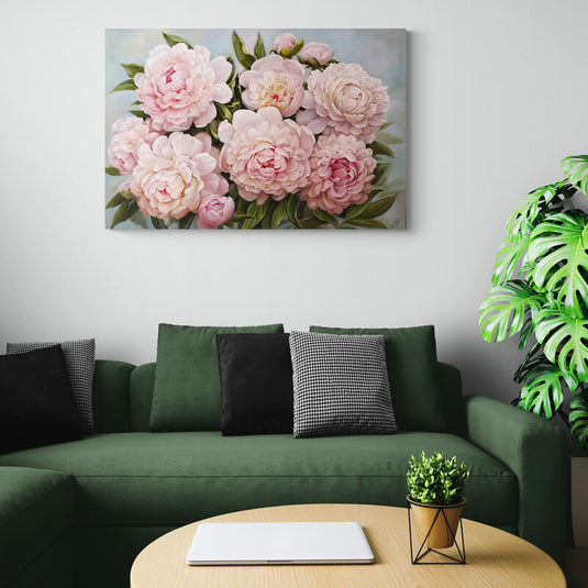 Pintura de peonías rosadas