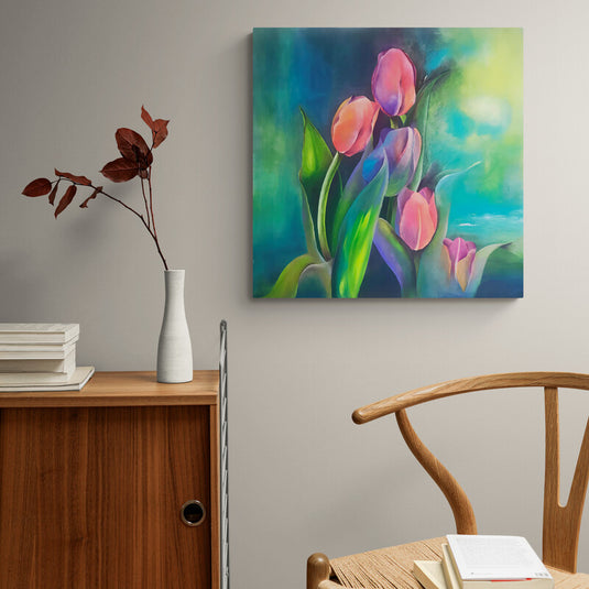 Pintura de tulipanes en colores vibrantes